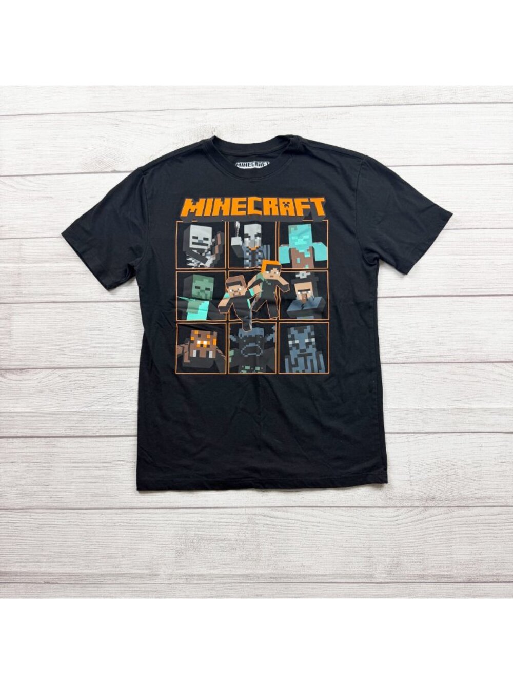 Minecraft Mojang Boys Black T-Shirt Character Print Cotton Blend L - Picture 1 of 3